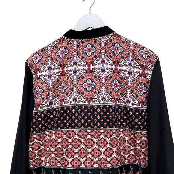 RAFAELLA Weekend Jacket Size Large Black Boho Print Zip Front Bomber Sportswear - Picture 5 of 10